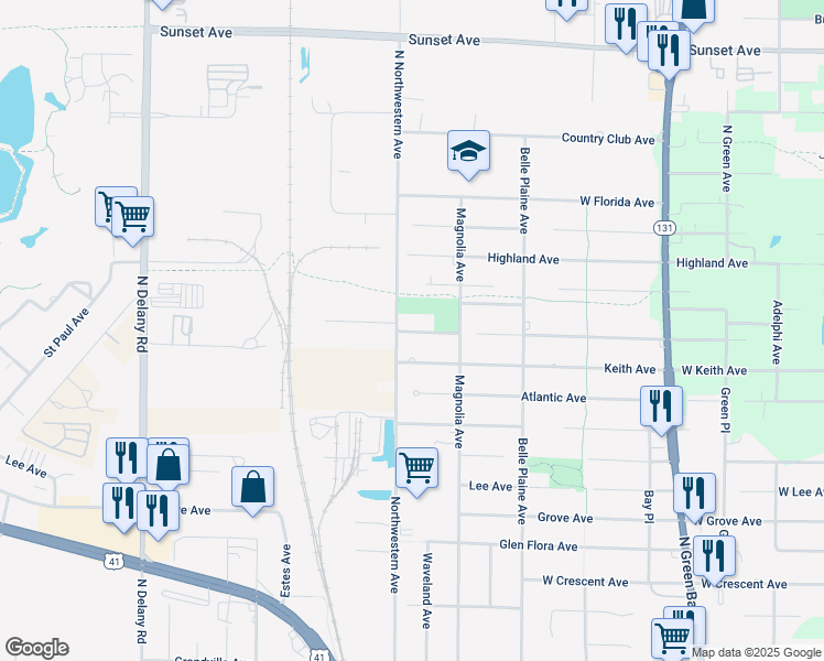 map of restaurants, bars, coffee shops, grocery stores, and more near 3770 Johns Manville Road in Gurnee