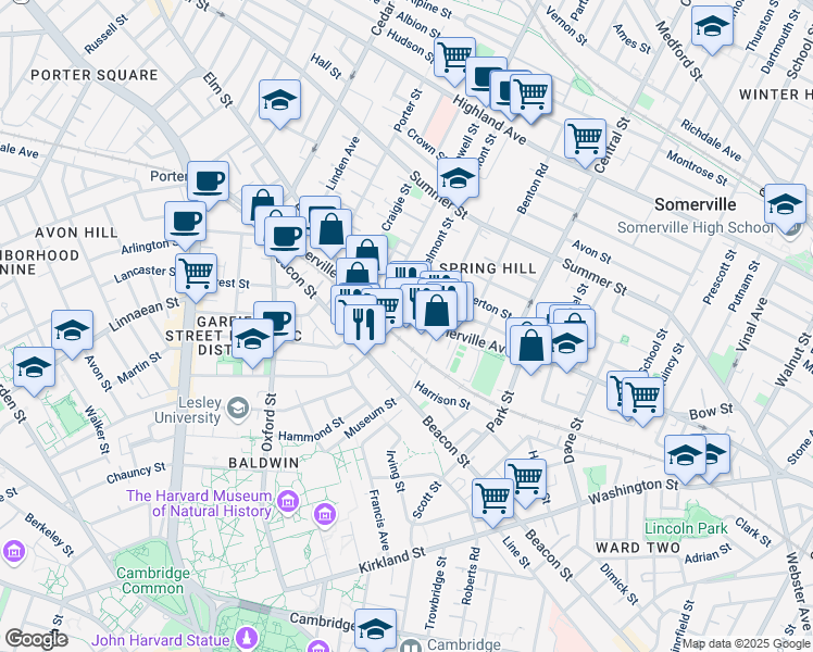 map of restaurants, bars, coffee shops, grocery stores, and more near 624 Somerville Avenue in Somerville