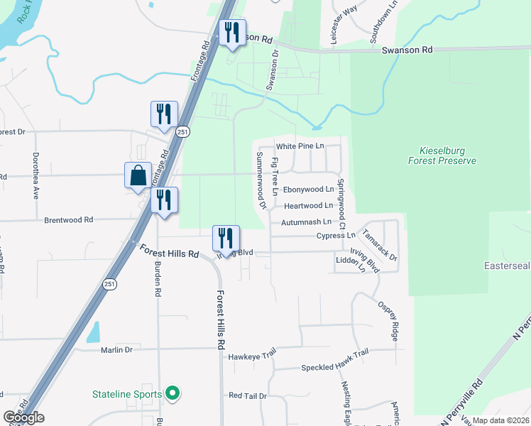 map of restaurants, bars, coffee shops, grocery stores, and more near 8516 Summerwood Drive in Roscoe