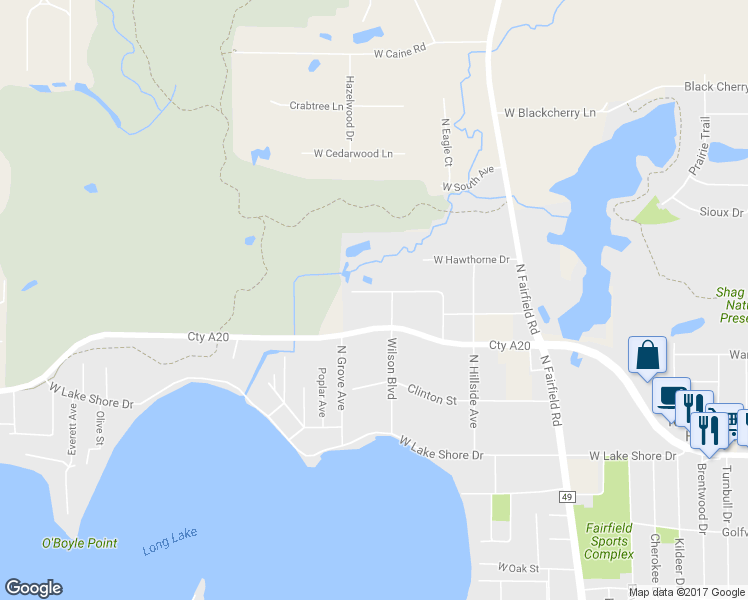 map of restaurants, bars, coffee shops, grocery stores, and more near 24925 West Orchard Place in Round Lake