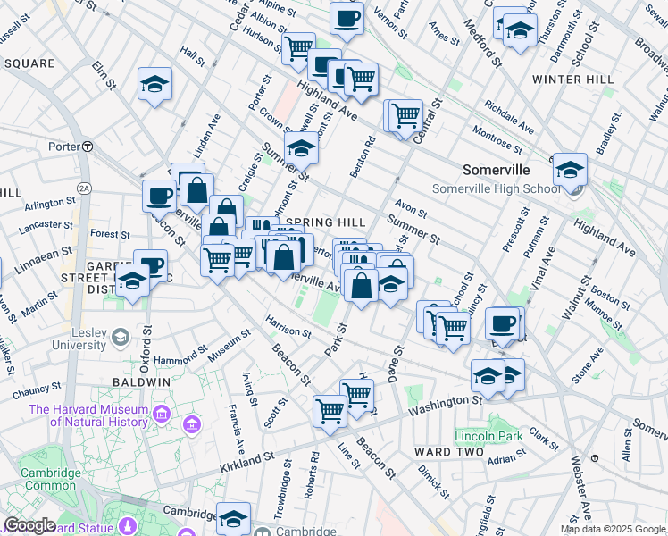 map of restaurants, bars, coffee shops, grocery stores, and more near in Somerville