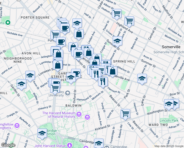 map of restaurants, bars, coffee shops, grocery stores, and more near in Somerville