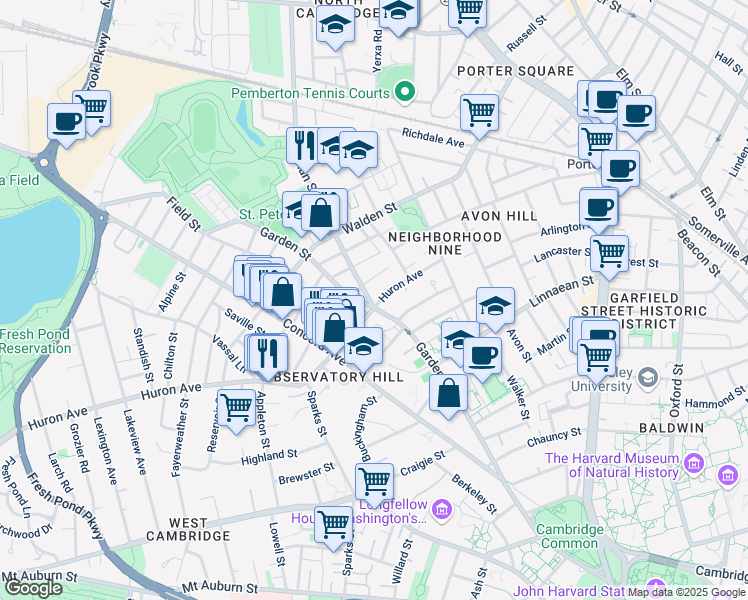 map of restaurants, bars, coffee shops, grocery stores, and more near in Cambridge