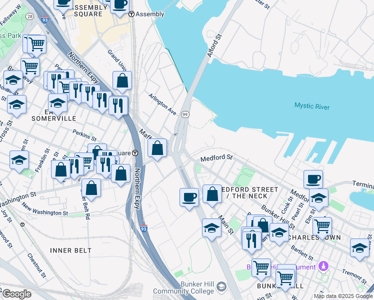 map of restaurants, bars, coffee shops, grocery stores, and more near 529 Main Street in Boston