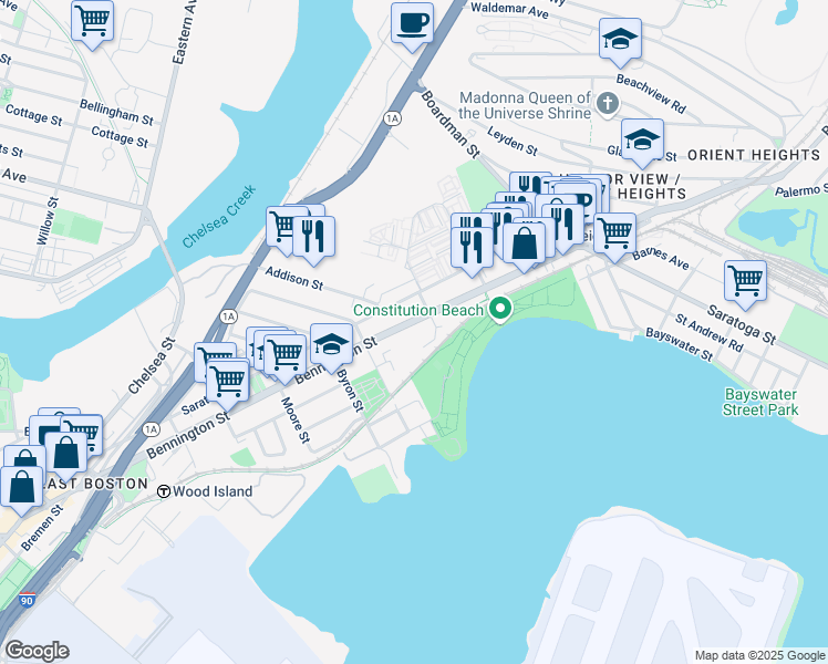 map of restaurants, bars, coffee shops, grocery stores, and more near 699 Bennington Street in Boston