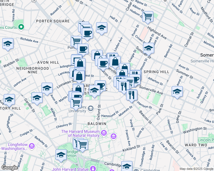 map of restaurants, bars, coffee shops, grocery stores, and more near 14 Traymore Street in Cambridge
