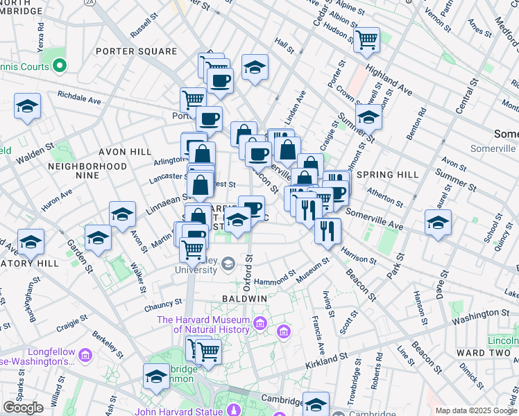 map of restaurants, bars, coffee shops, grocery stores, and more near 14 Traymore Street in Cambridge
