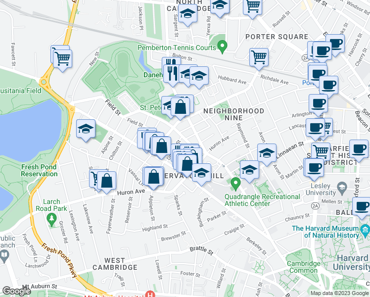 map of restaurants, bars, coffee shops, grocery stores, and more near 25 Orrin Street in Cambridge