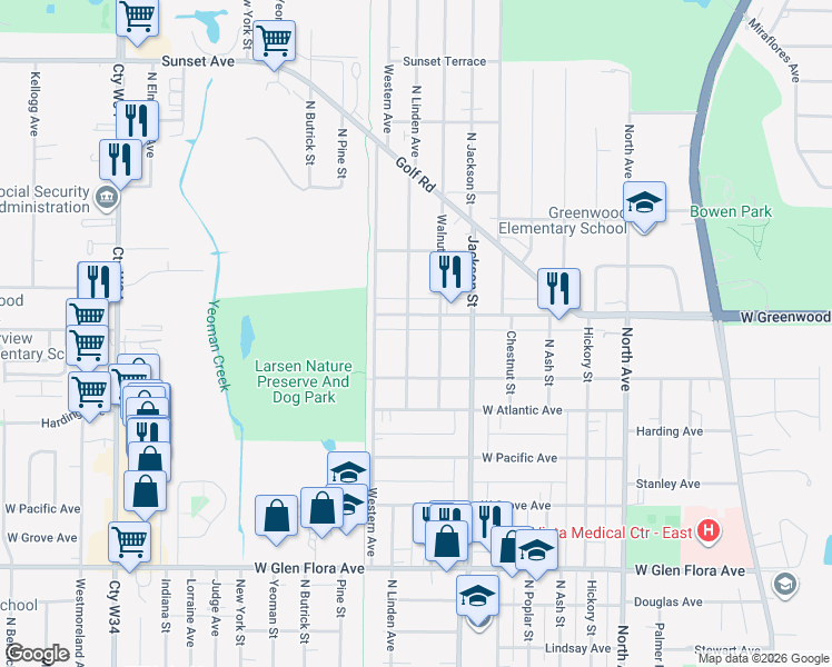 map of restaurants, bars, coffee shops, grocery stores, and more near 1729 North Linden Avenue in Waukegan