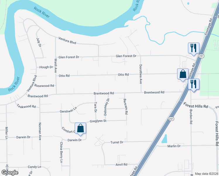 map of restaurants, bars, coffee shops, grocery stores, and more near 824 Brentwood Road in Machesney Park