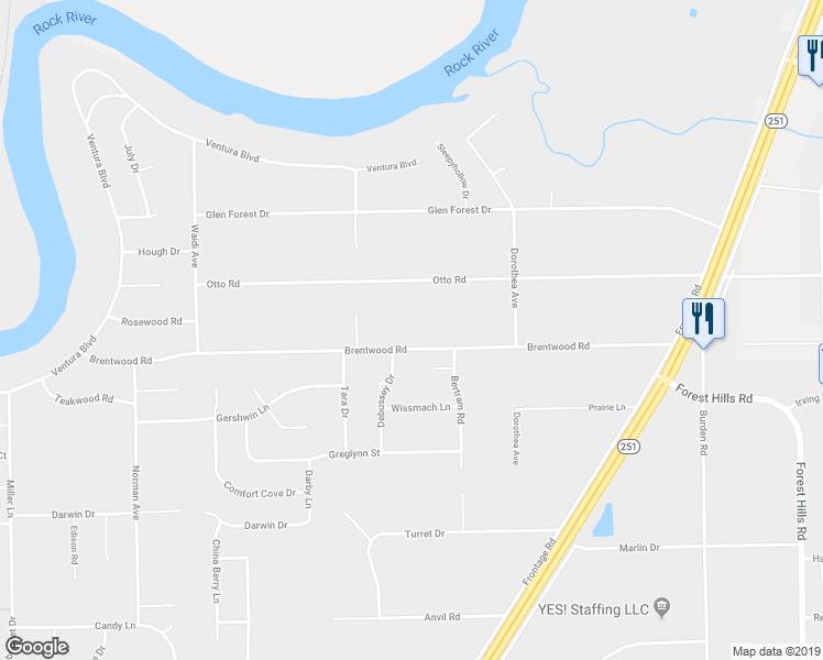 map of restaurants, bars, coffee shops, grocery stores, and more near 824 Brentwood Road in Machesney Park