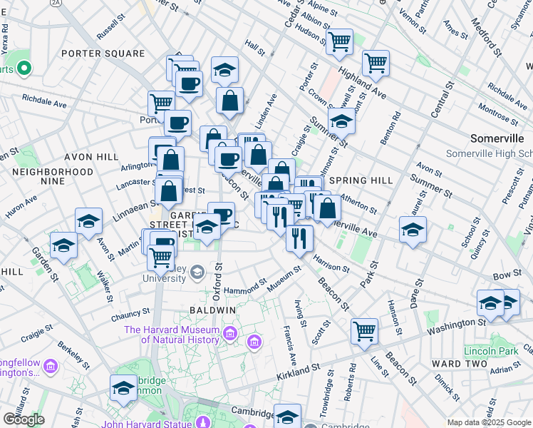 map of restaurants, bars, coffee shops, grocery stores, and more near in Somerville