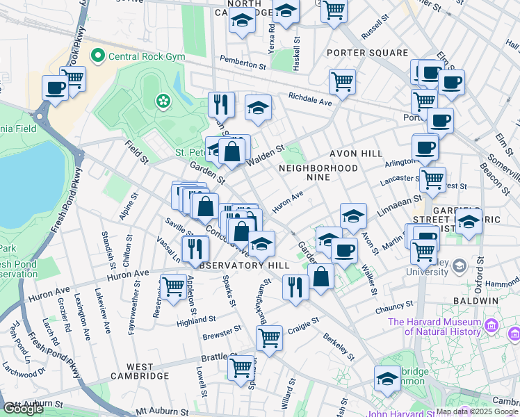 map of restaurants, bars, coffee shops, grocery stores, and more near 113 Garden Street in Cambridge
