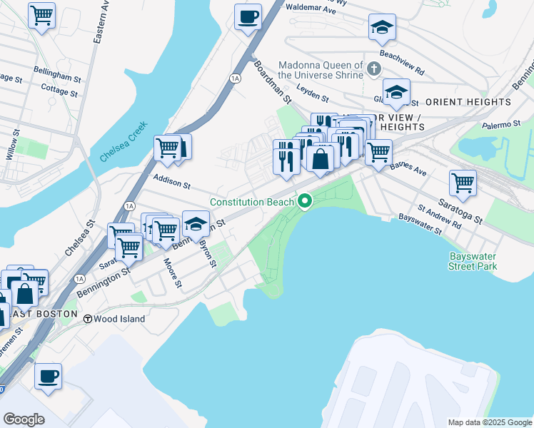 map of restaurants, bars, coffee shops, grocery stores, and more near in Boston