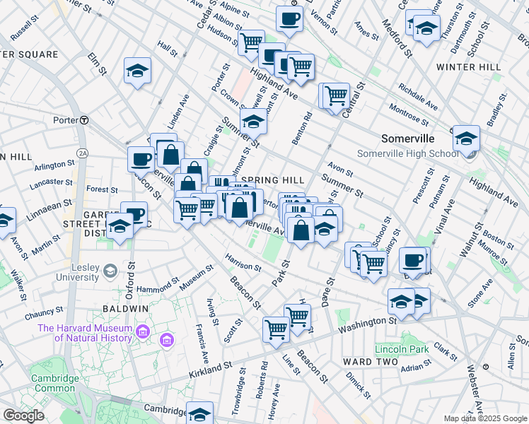map of restaurants, bars, coffee shops, grocery stores, and more near in Somerville
