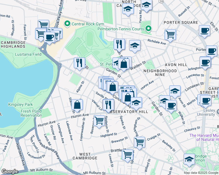 map of restaurants, bars, coffee shops, grocery stores, and more near 356 Walden Street in Cambridge