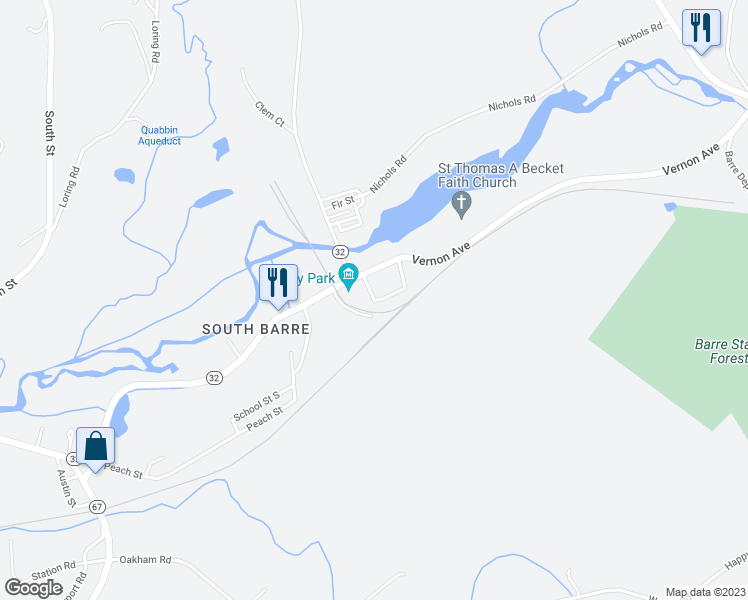 map of restaurants, bars, coffee shops, grocery stores, and more near 56 Nelson Street in Barre