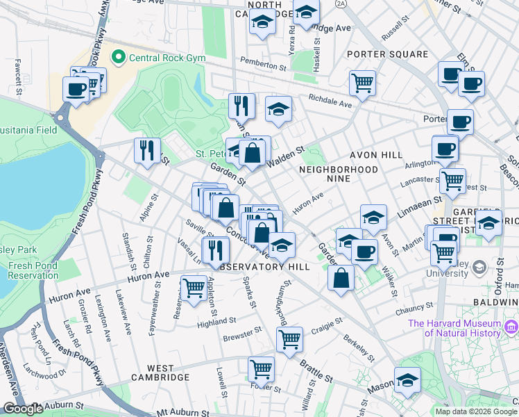 map of restaurants, bars, coffee shops, grocery stores, and more near 25 Orrin Street in Cambridge