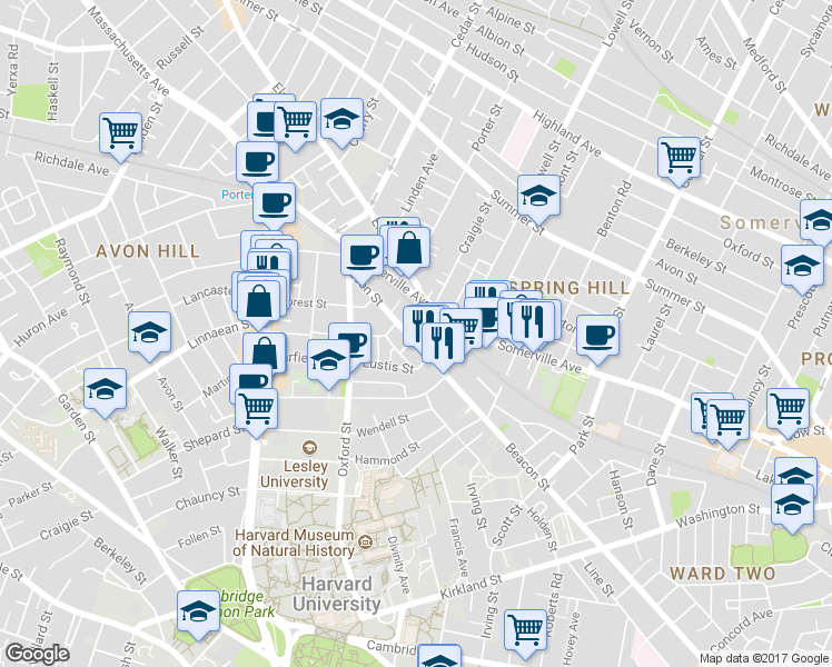 map of restaurants, bars, coffee shops, grocery stores, and more near in Somerville