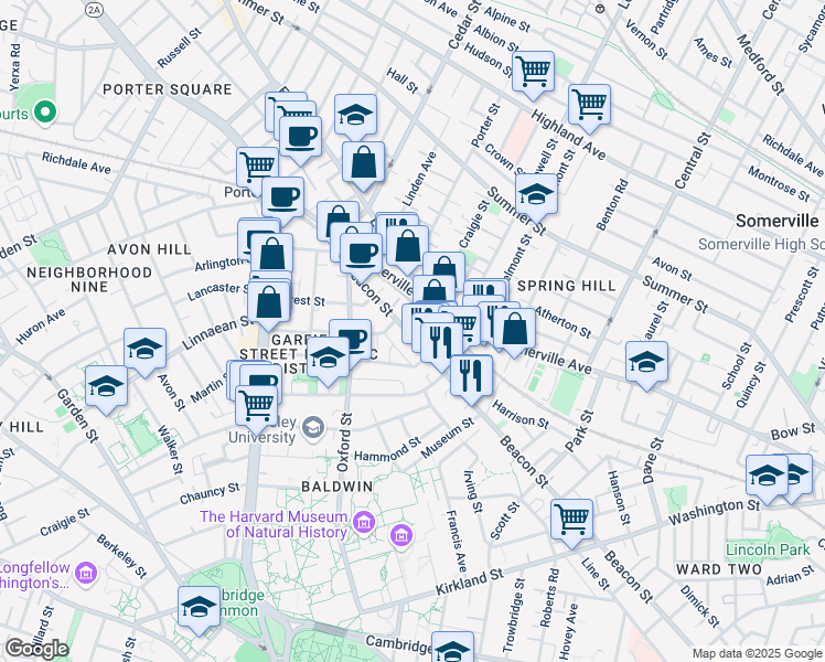 map of restaurants, bars, coffee shops, grocery stores, and more near in Somerville