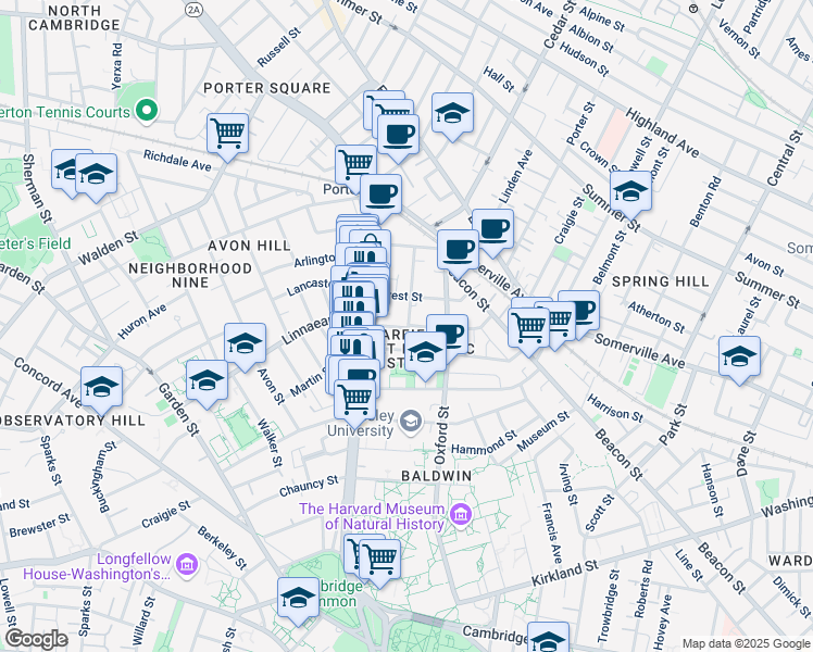 map of restaurants, bars, coffee shops, grocery stores, and more near in Cambridge