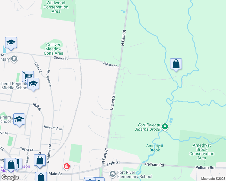 map of restaurants, bars, coffee shops, grocery stores, and more near 242 North East Street in Amherst