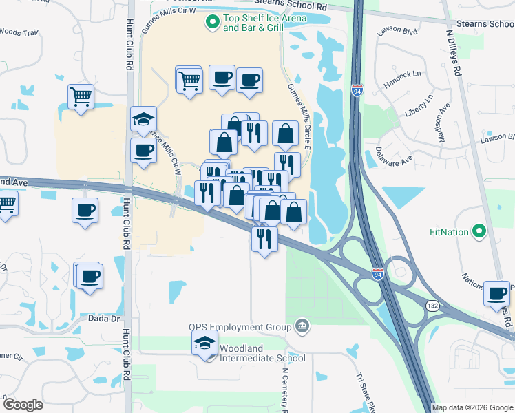 map of restaurants, bars, coffee shops, grocery stores, and more near 6190 West Grand Avenue in Gurnee