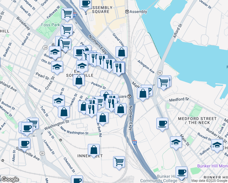 map of restaurants, bars, coffee shops, grocery stores, and more near 18 Parker Street in Boston