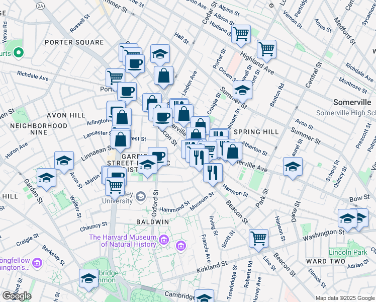 map of restaurants, bars, coffee shops, grocery stores, and more near in Somerville