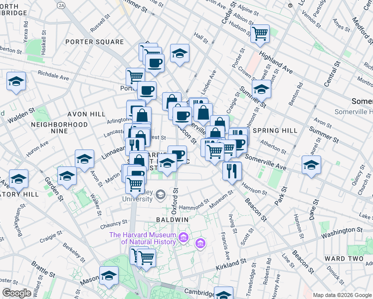 map of restaurants, bars, coffee shops, grocery stores, and more near 14 Traymore Street in Cambridge