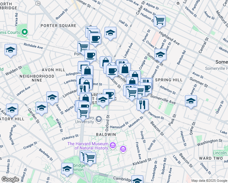 map of restaurants, bars, coffee shops, grocery stores, and more near 14 Traymore Street in Cambridge