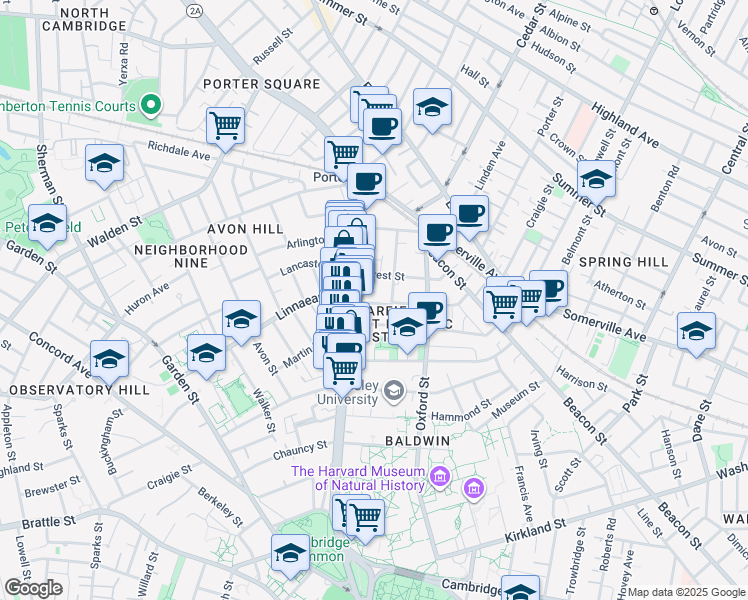 map of restaurants, bars, coffee shops, grocery stores, and more near in Cambridge