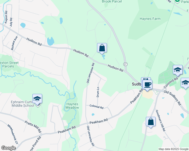 map of restaurants, bars, coffee shops, grocery stores, and more near 406 Old Lancaster Road in Sudbury