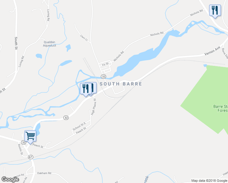 map of restaurants, bars, coffee shops, grocery stores, and more near 28 Nelson Street in Barre