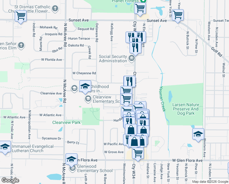 map of restaurants, bars, coffee shops, grocery stores, and more near 2001 Georgetown Lane in Waukegan