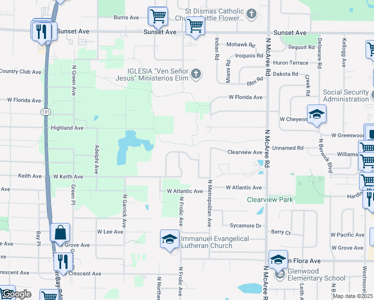 map of restaurants, bars, coffee shops, grocery stores, and more near 2870 Clearview Avenue in Waukegan
