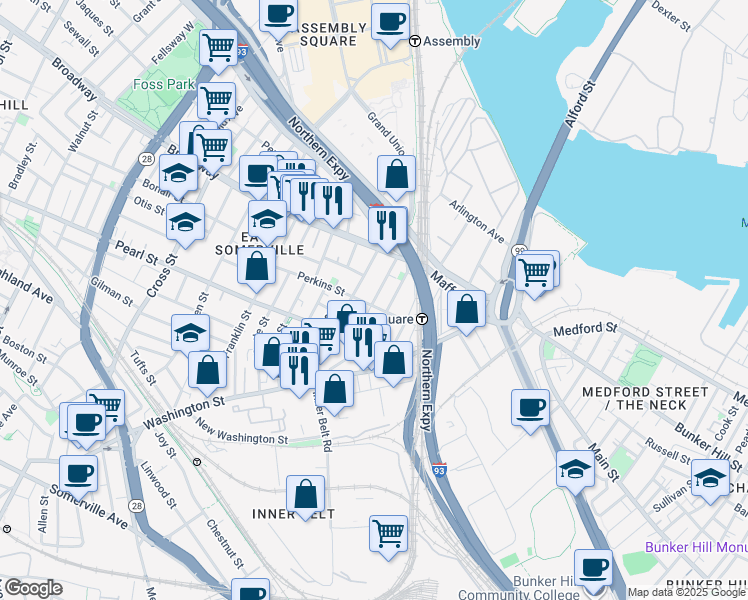 map of restaurants, bars, coffee shops, grocery stores, and more near 18 Parker Street in Boston