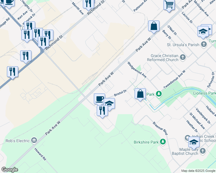 map of restaurants, bars, coffee shops, grocery stores, and more near 19 Hampton Court in Chatham
