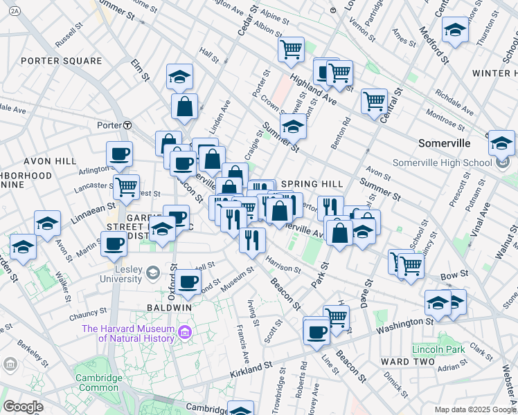 map of restaurants, bars, coffee shops, grocery stores, and more near 624 Somerville Avenue in Somerville