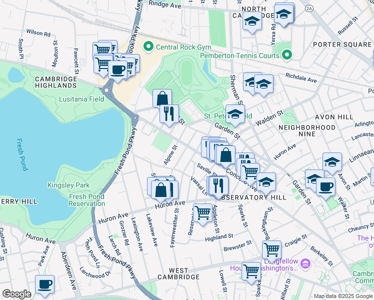 map of restaurants, bars, coffee shops, grocery stores, and more near in Cambridge
