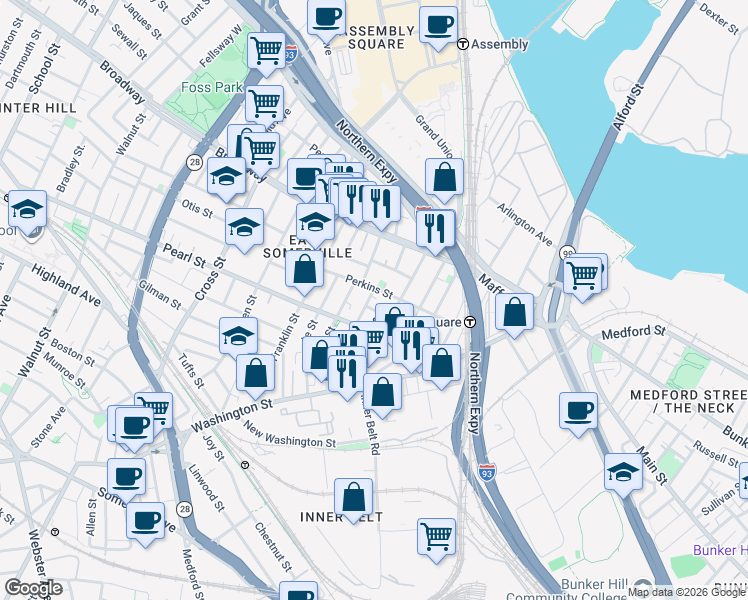 map of restaurants, bars, coffee shops, grocery stores, and more near in 