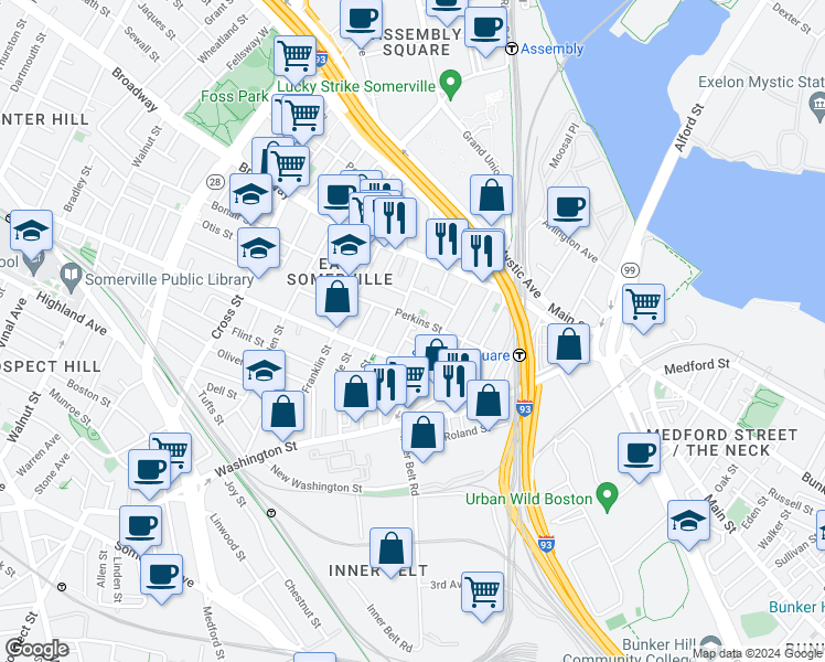 map of restaurants, bars, coffee shops, grocery stores, and more near in 
