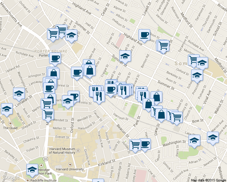 map of restaurants, bars, coffee shops, grocery stores, and more near 624 Somerville Avenue in Somerville