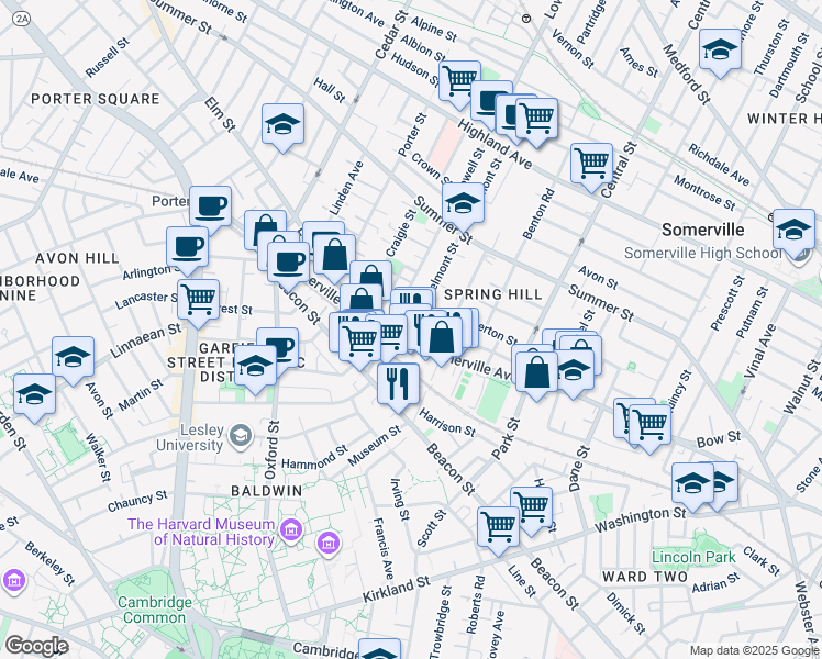 map of restaurants, bars, coffee shops, grocery stores, and more near 624 Somerville Avenue in Somerville