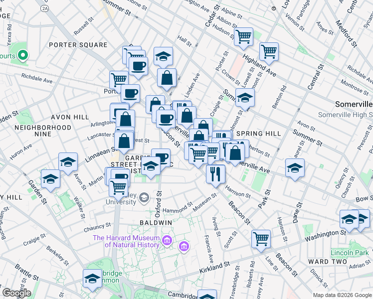 map of restaurants, bars, coffee shops, grocery stores, and more near in Somerville