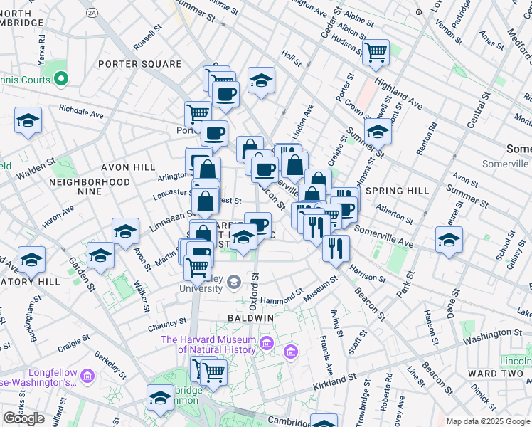 map of restaurants, bars, coffee shops, grocery stores, and more near 14 Traymore Street in Cambridge
