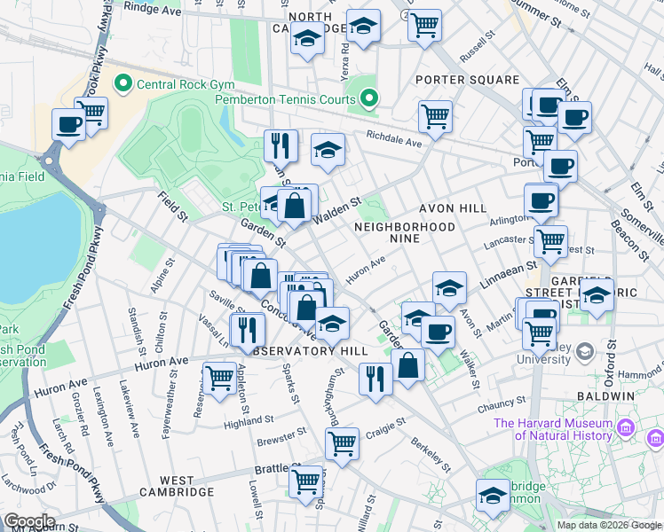 map of restaurants, bars, coffee shops, grocery stores, and more near in Cambridge