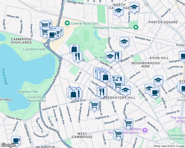 map of restaurants, bars, coffee shops, grocery stores, and more near in Cambridge