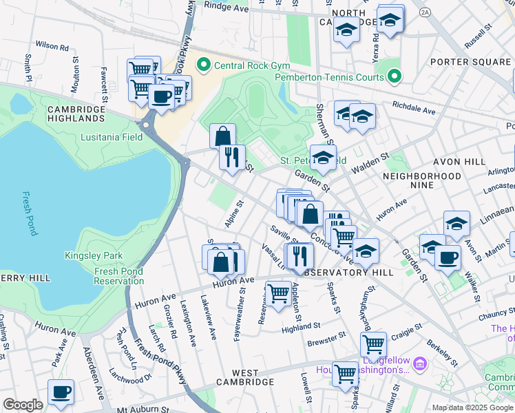 map of restaurants, bars, coffee shops, grocery stores, and more near in Cambridge