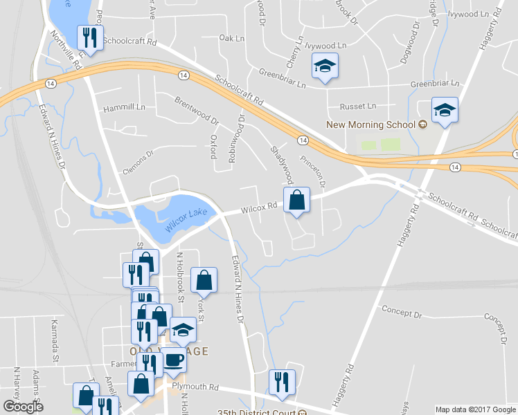 map of restaurants, bars, coffee shops, grocery stores, and more near 14065 Terrace Court in Plymouth